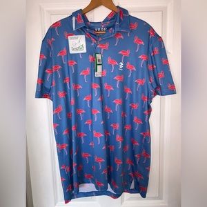 NEW IZOD Golf with Stretch Flamingo Pattern Golf Shirt - Men’s Large